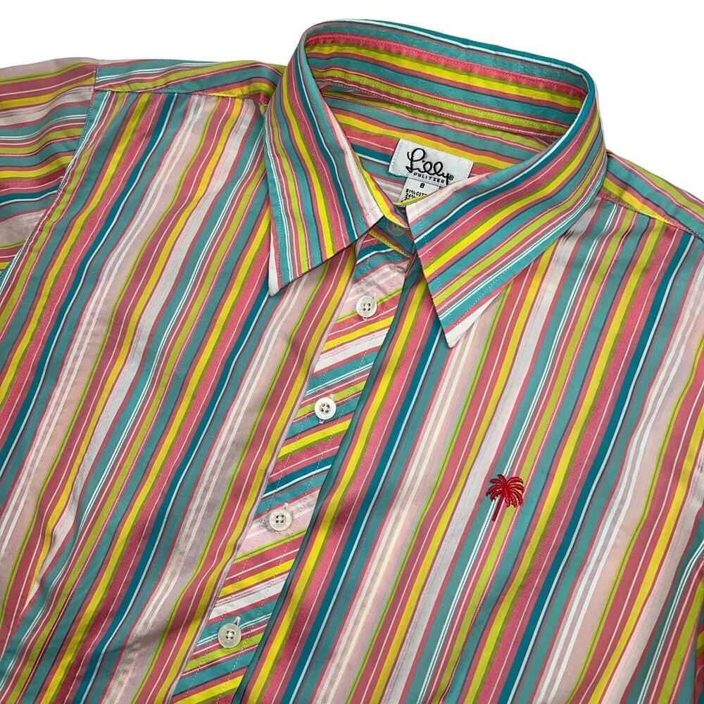 Lilly Pulitzer Multicolor Striped Button Up Shirt Embroidered Logo Size 8